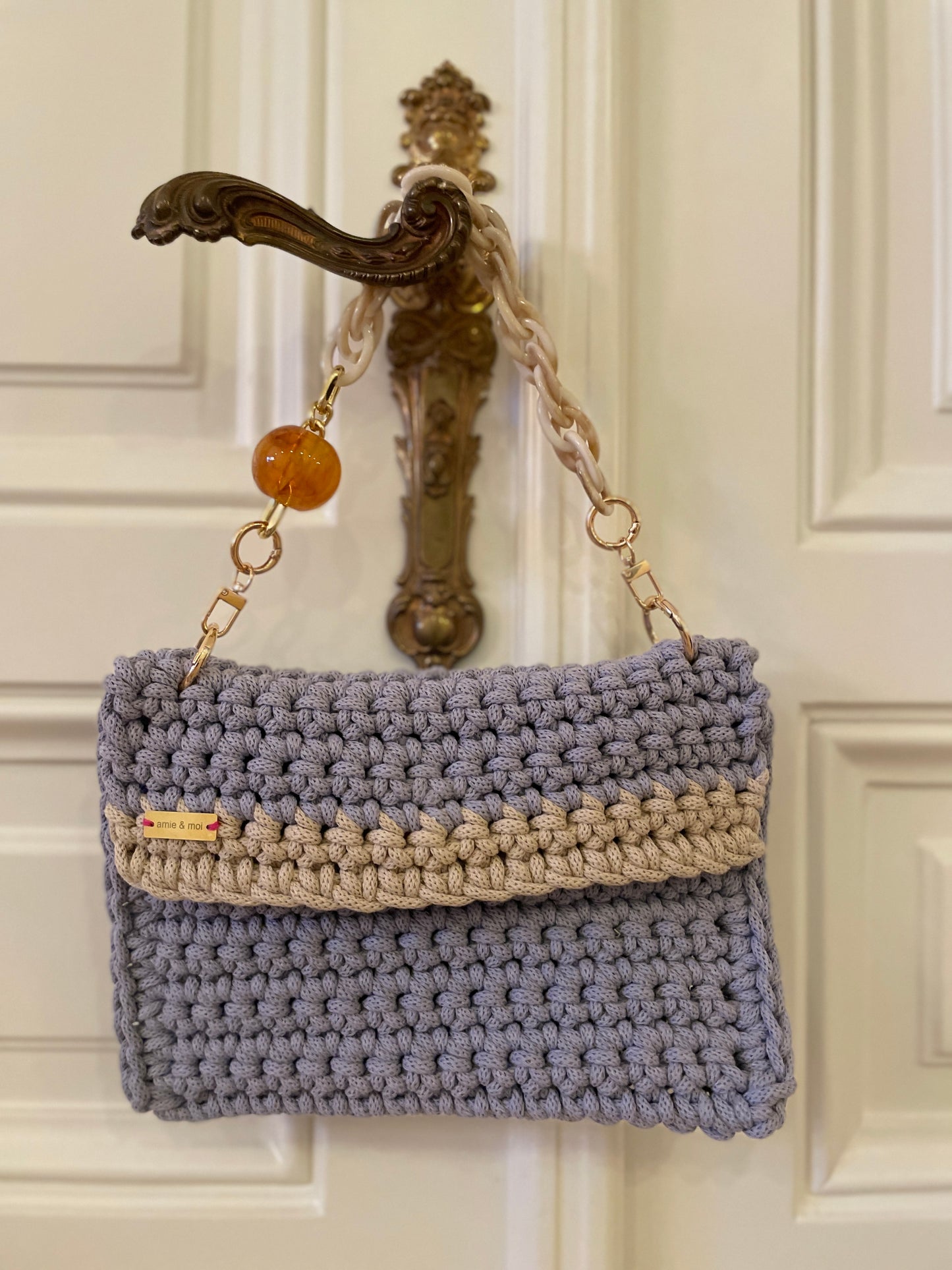 Bohemian luxe light blue with beige stripe