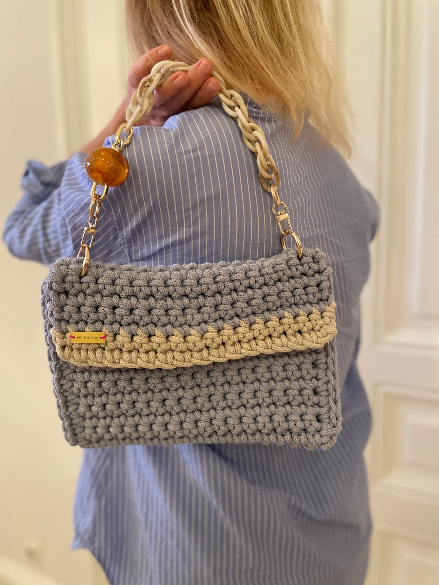 Bohemian luxe light blue with beige stripe