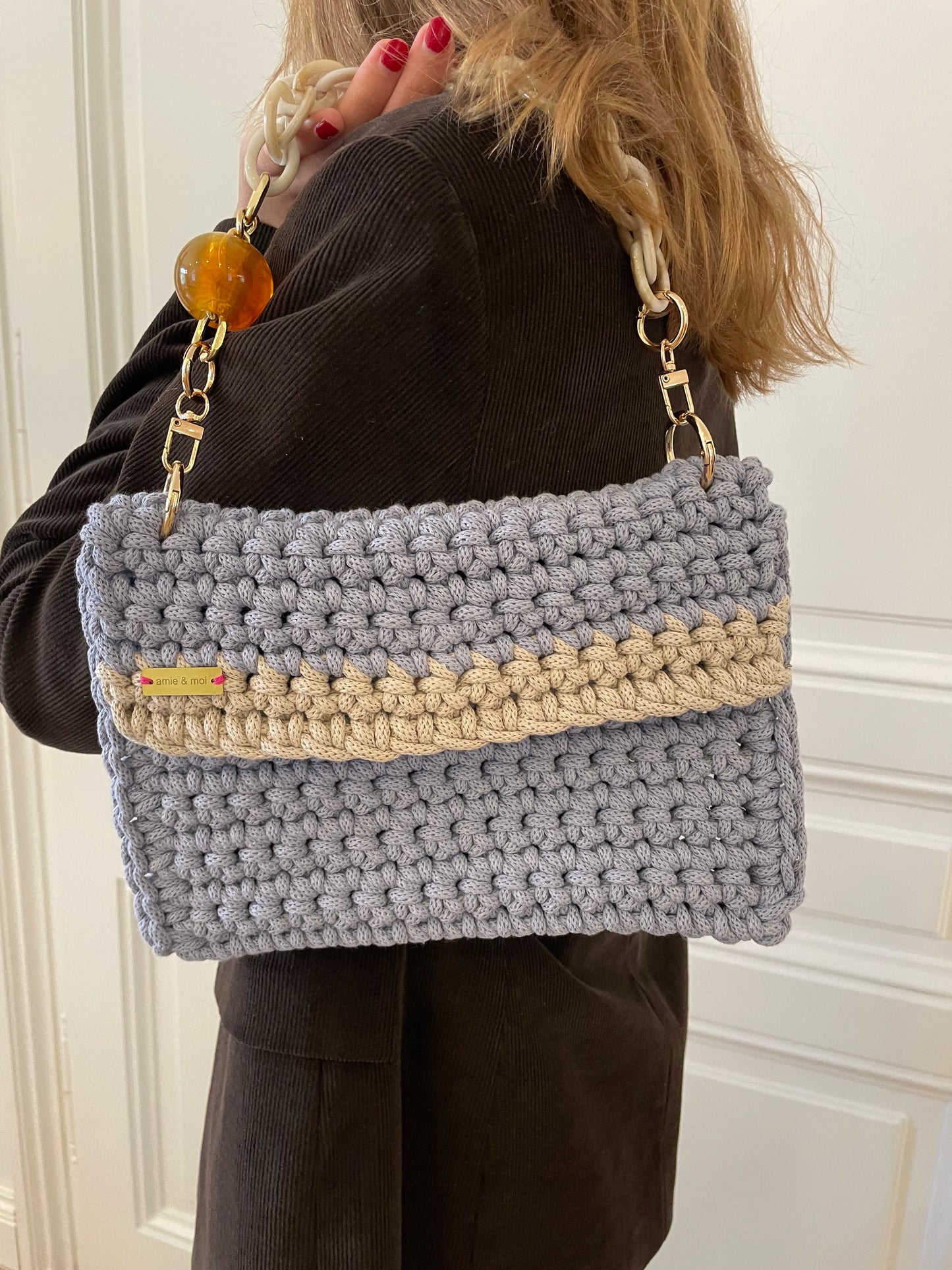 Bohemian luxe light blue with beige stripe